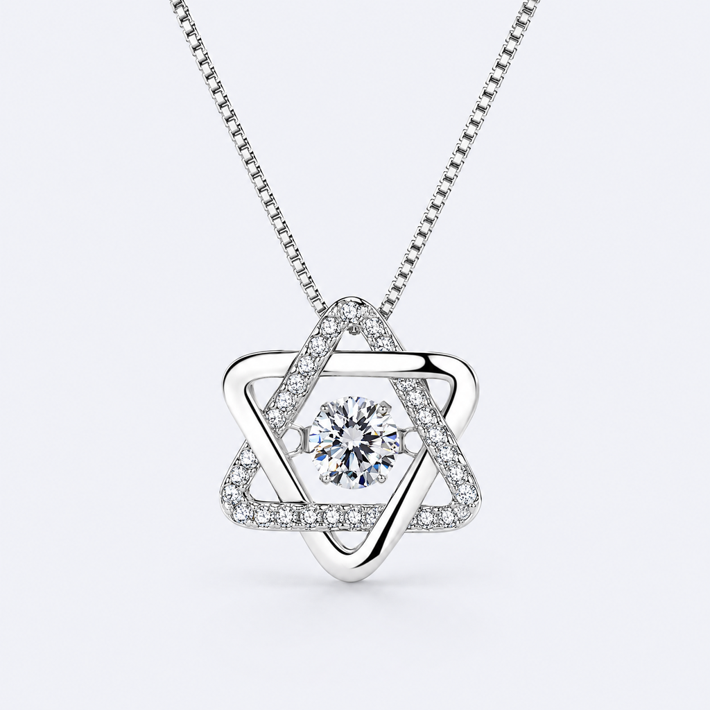 Moissanite Star of David necklace in 925 sterling silver, studio photo