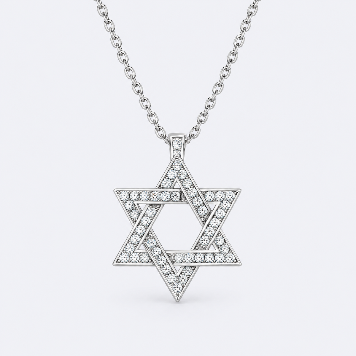 Moissanite Magen David pendant in 925 sterling silver, studio photo