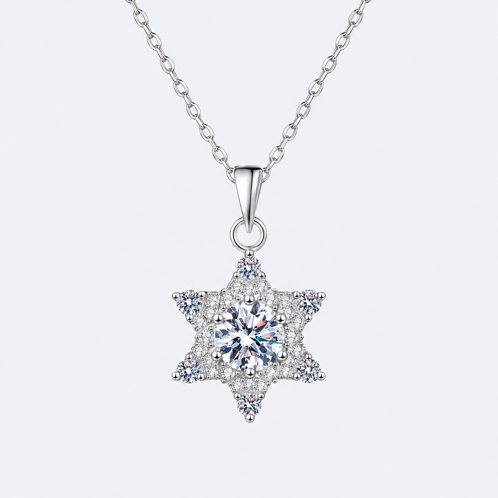 1 carat moissanite star necklace in 925 sterling silver, studio photo