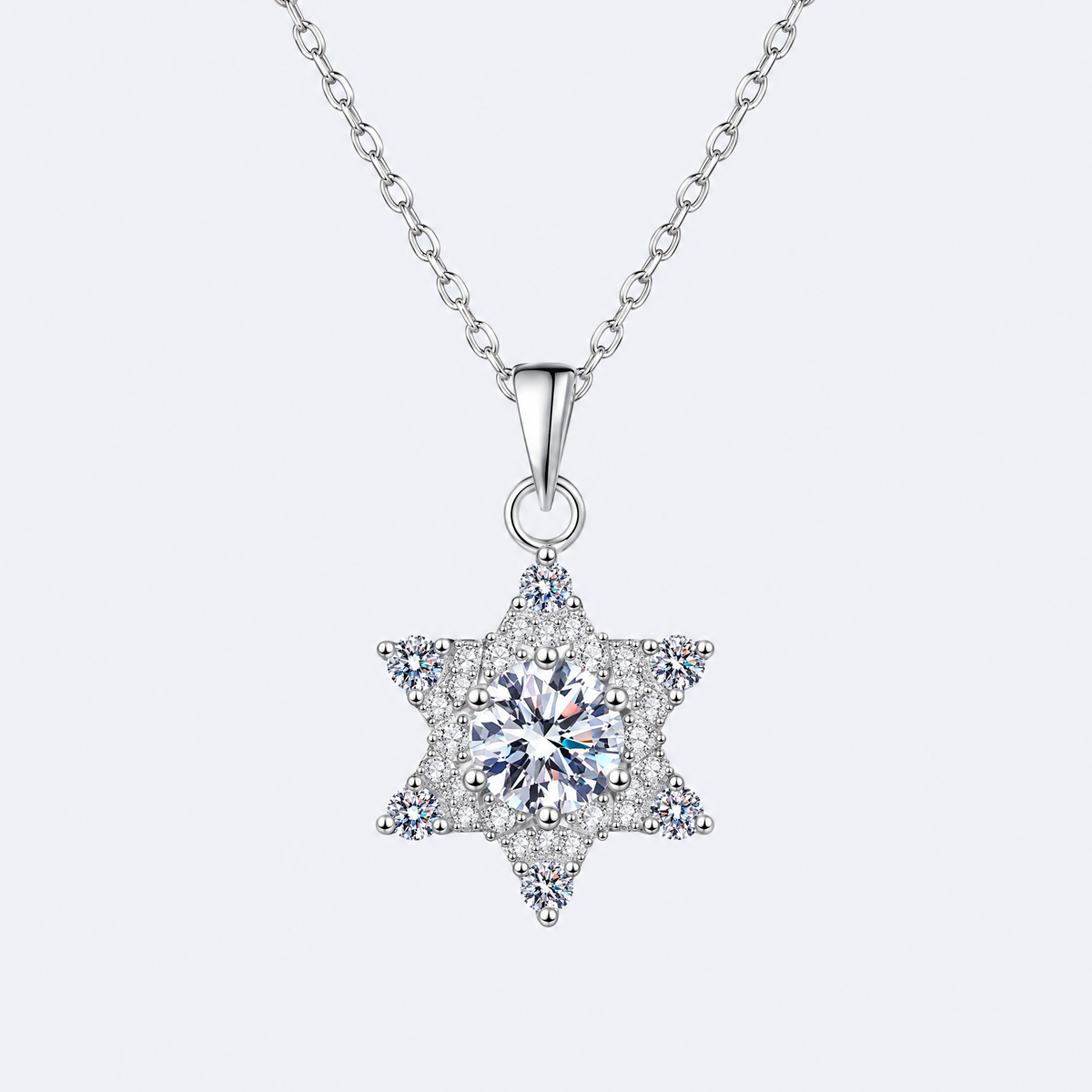 1 carat moissanite star necklace in 925 sterling silver, studio photo