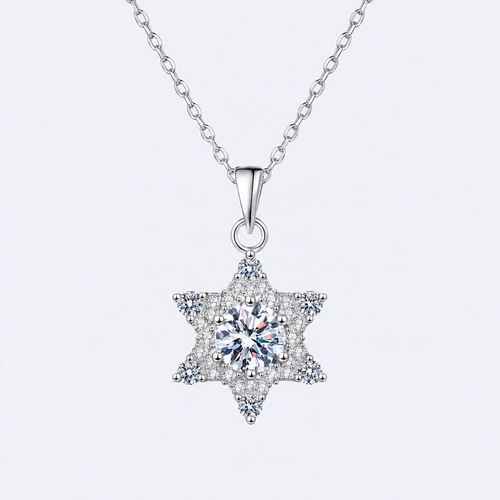 1 carat moissanite star necklace in 925 sterling silver, studio photo