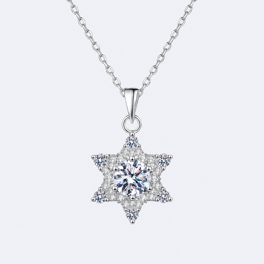 1 carat moissanite star necklace in 925 sterling silver, studio photo