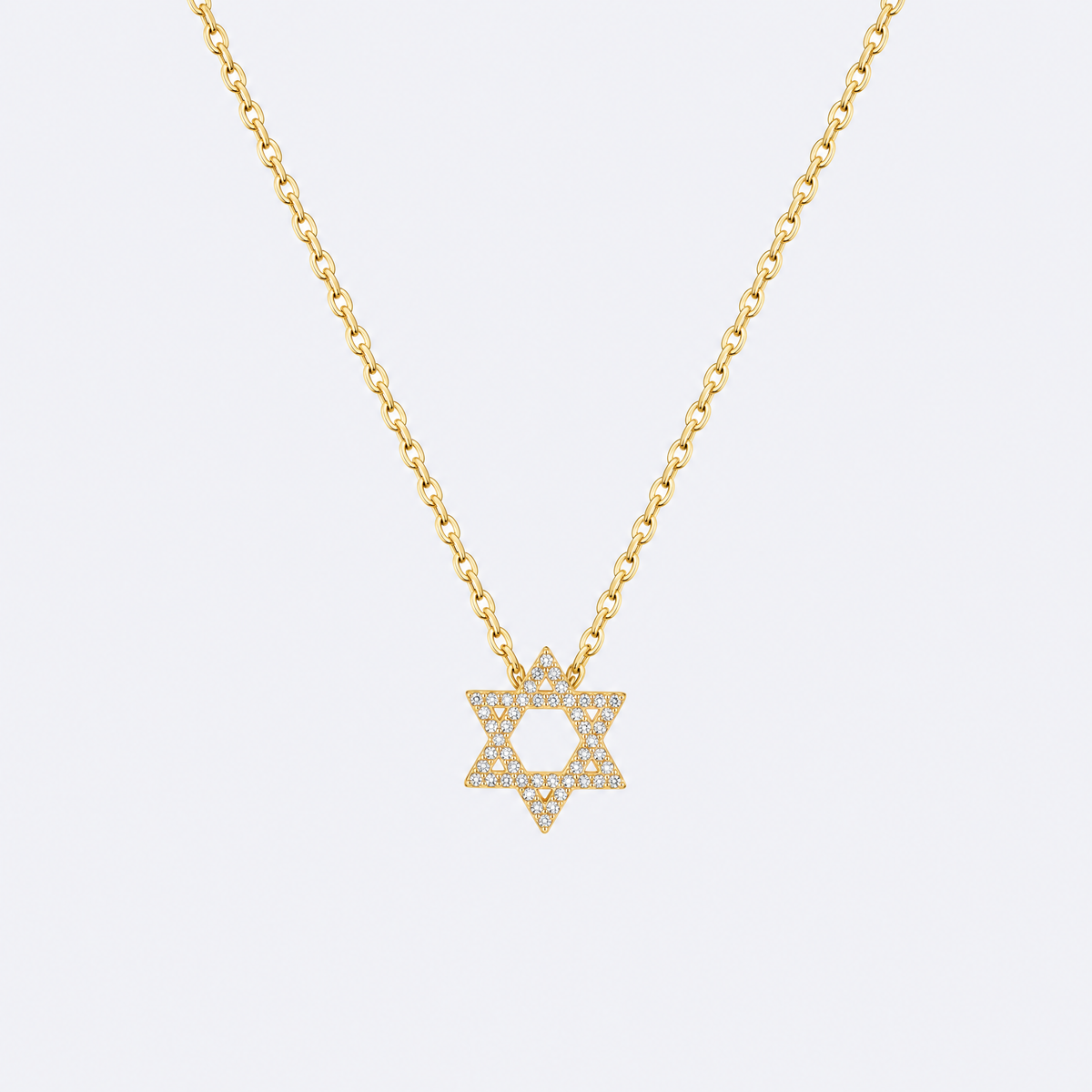 Sterling Star of David necklace with 18K gold plating, studio photo