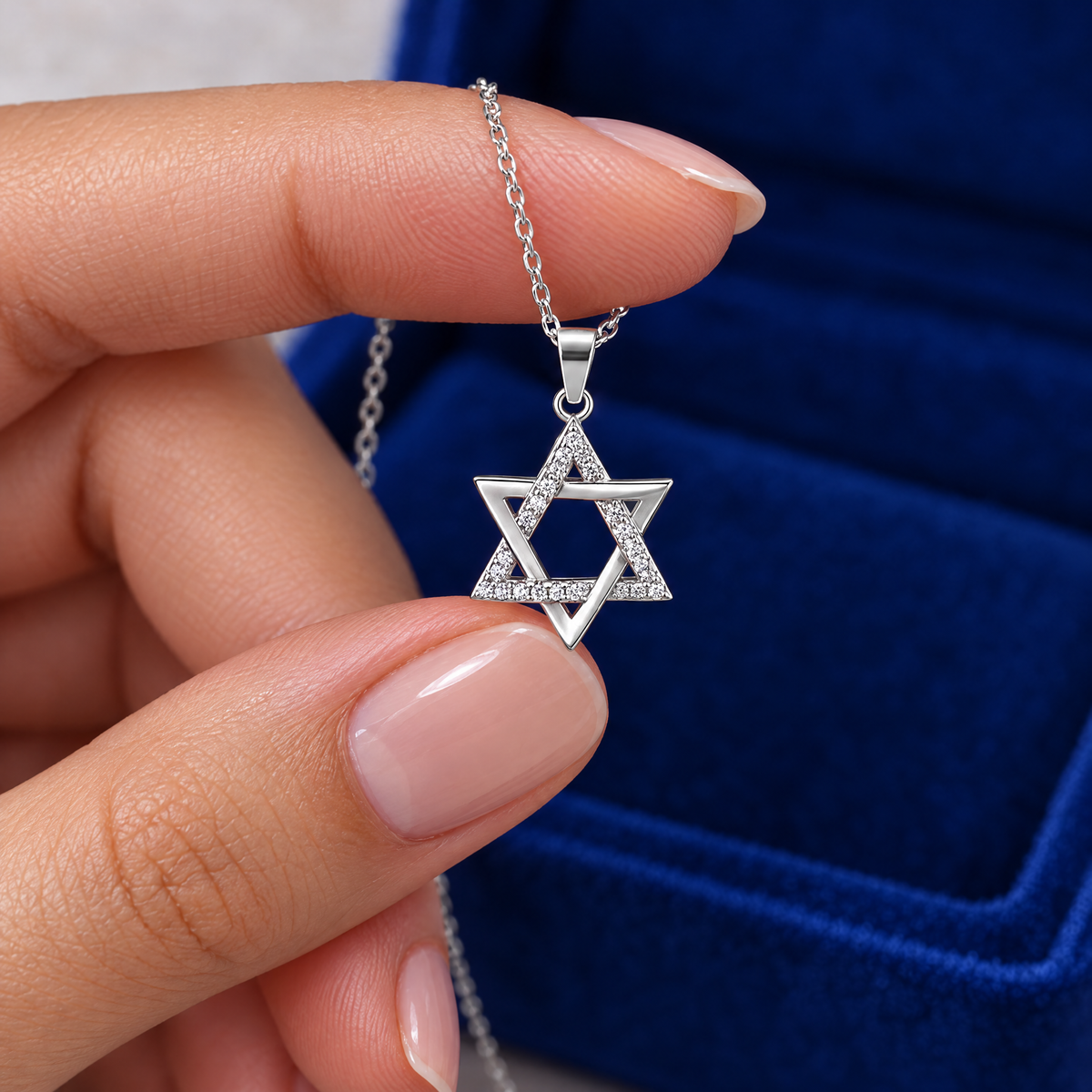 Open Star of David pendant held in the fingers to show its size