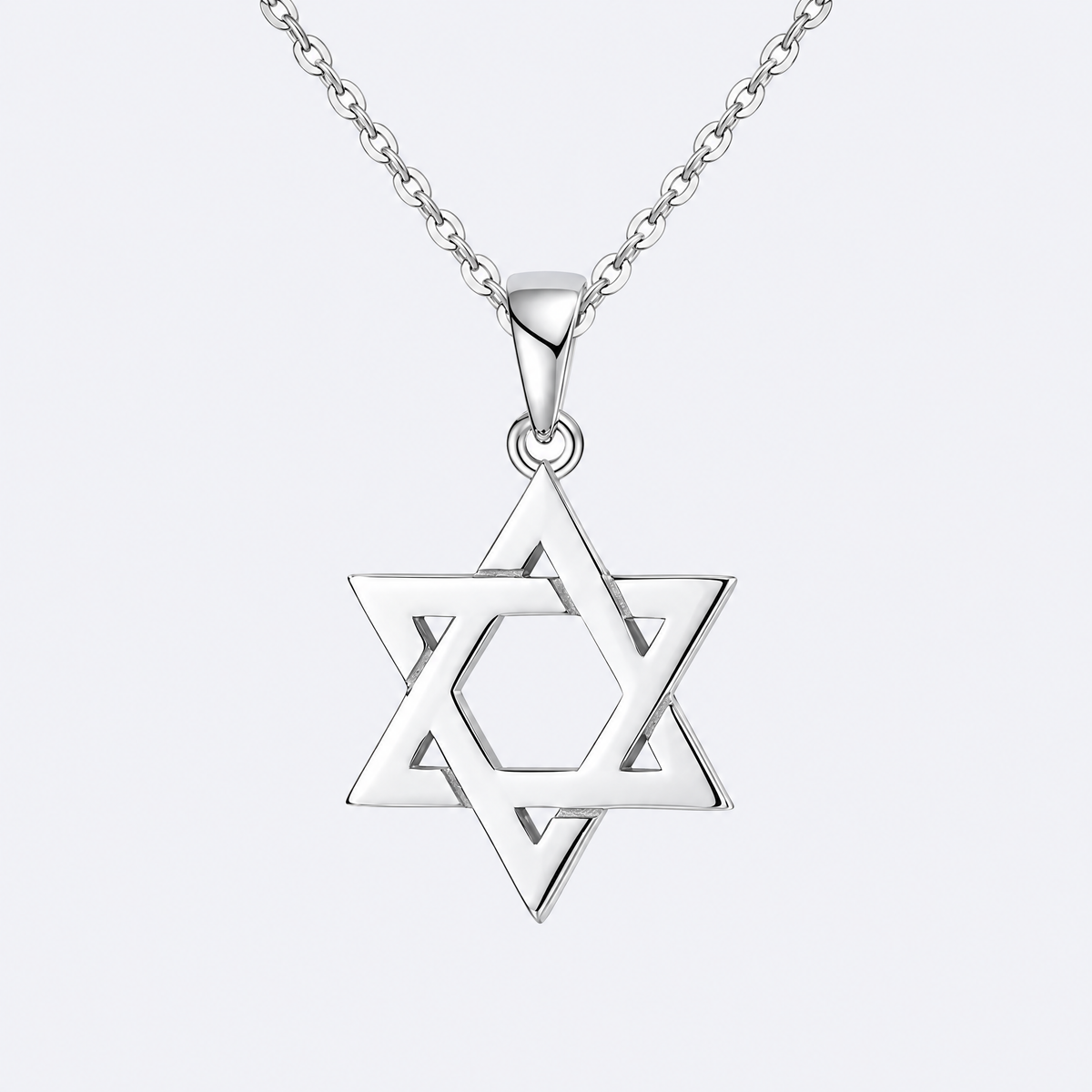 Classic Magen David necklace in sterling silver, studio photo