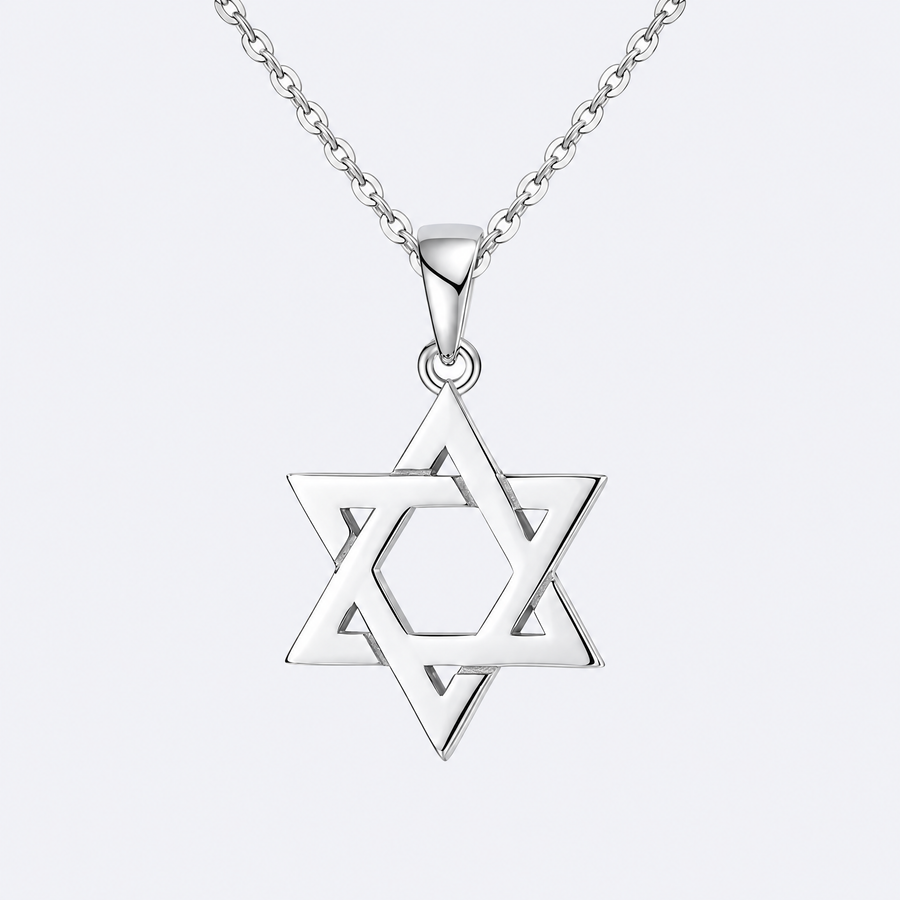 Classic Magen David necklace in sterling silver, studio photo