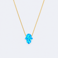 Blue opal hamsa necklace, studio photo