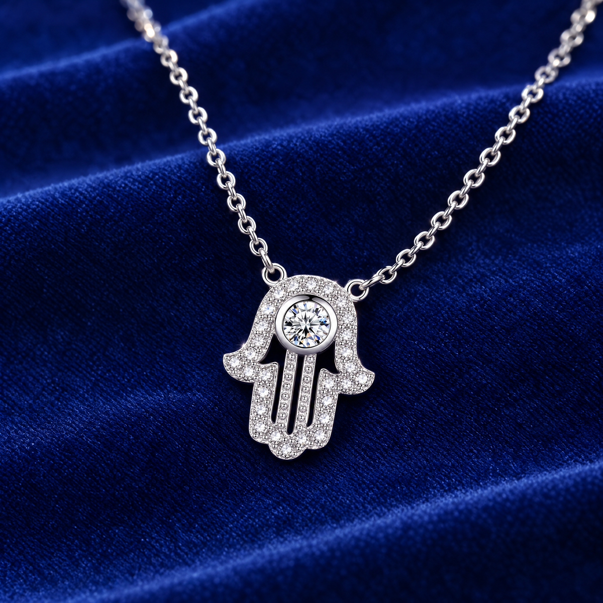 Pavé Hamsa Necklace, Sterling Silver