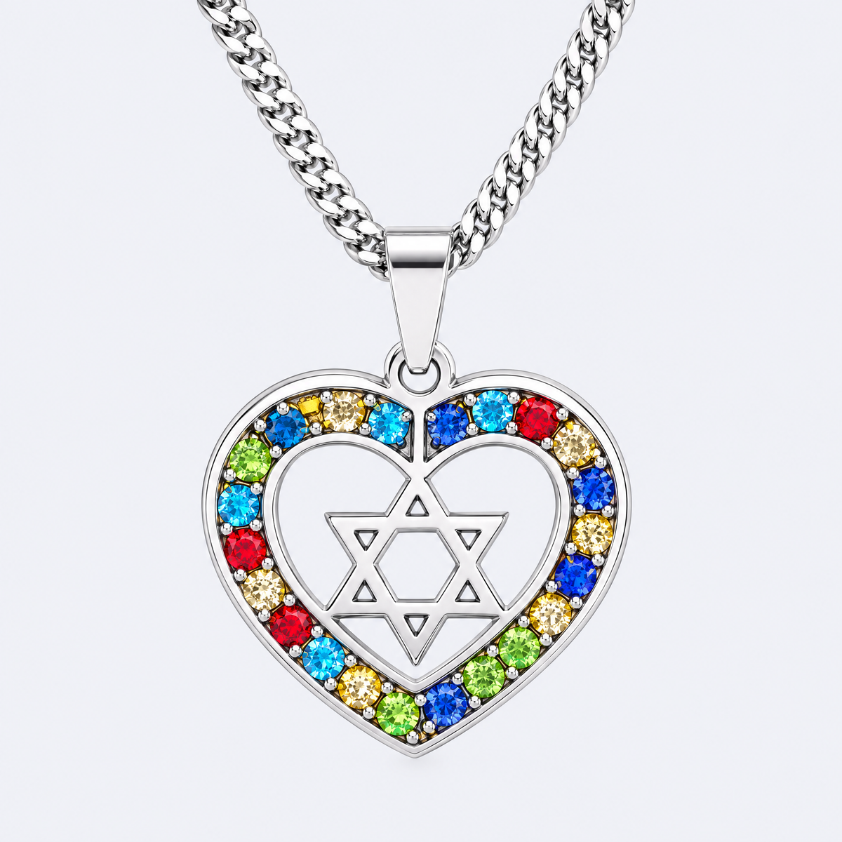 Star of David heart necklace, studio photo