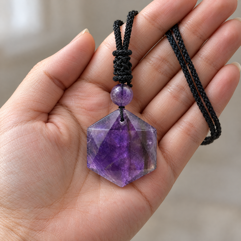 Amethyst Star of David pendant in the hand, to show its real size (29 x 29 mm)