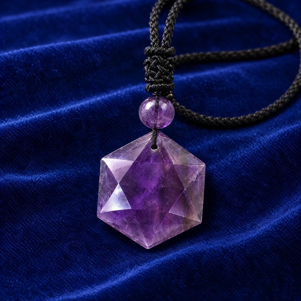 Amethyst Star of David pendant on royal blue velvet