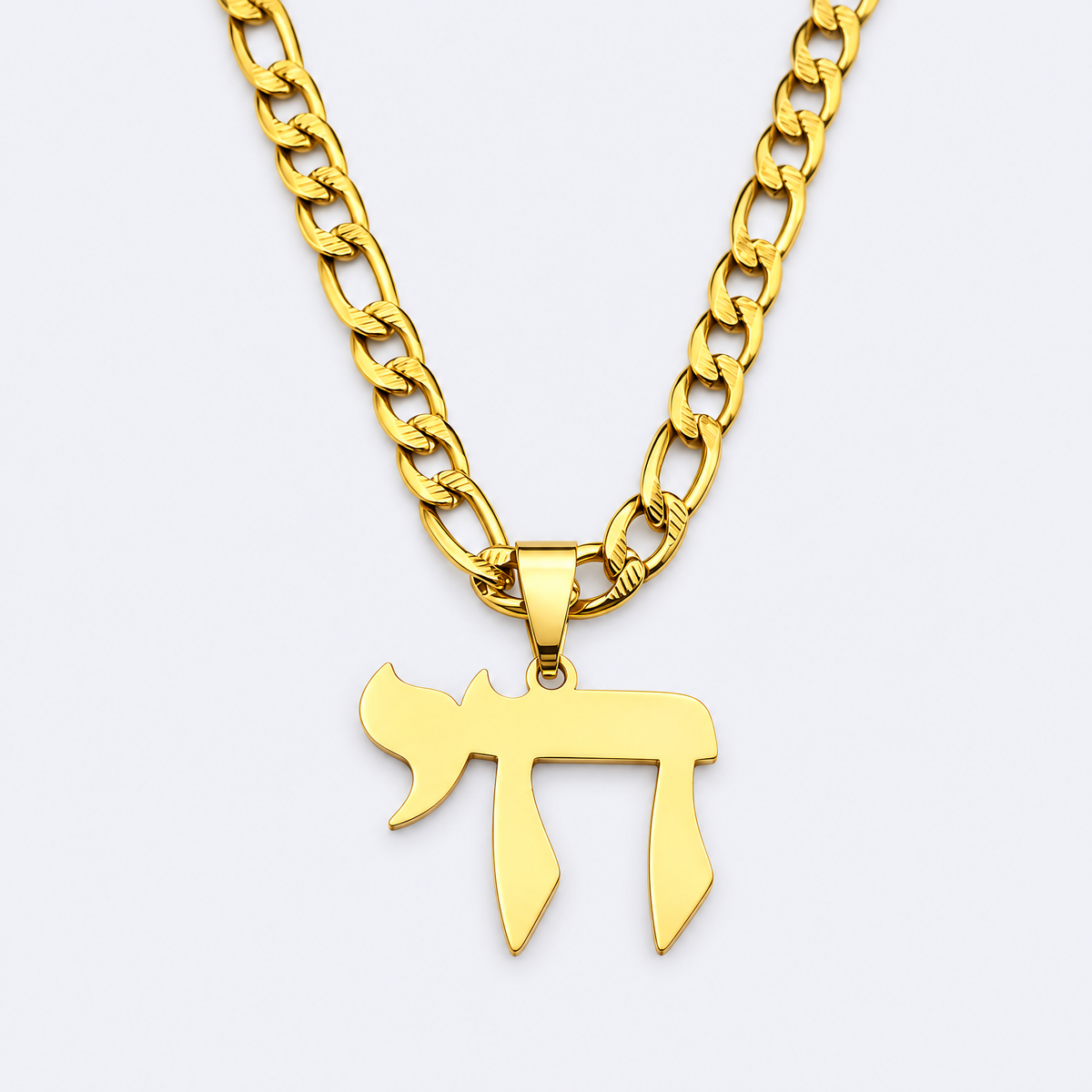 Gold Chai necklace, studio photo