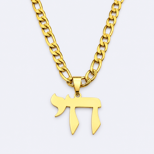 Gold Chai necklace, studio photo