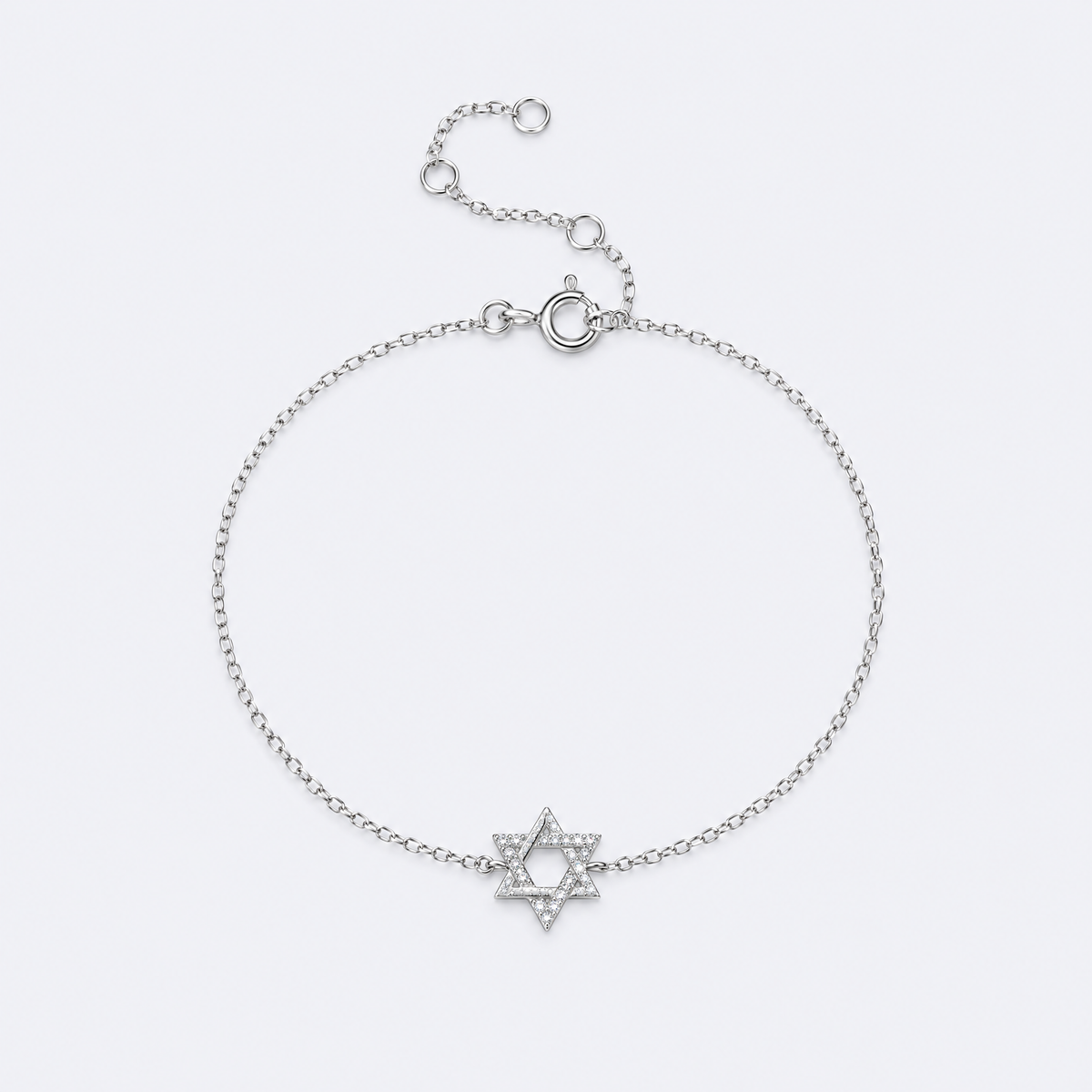 Star of David bracelet in sterling silver, studio photo