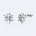 Moissanite star stud earrings in sterling silver, studio photo
