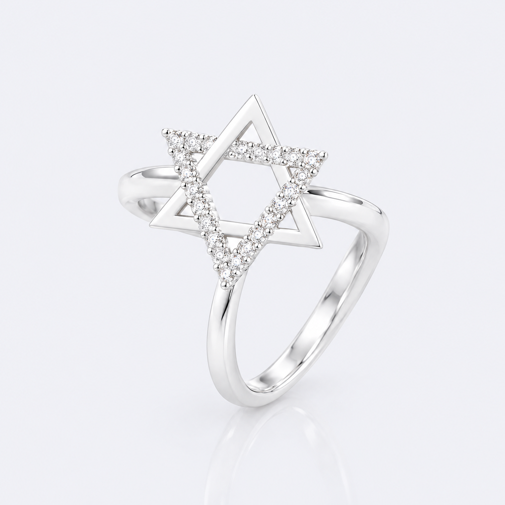 Star of David ring in sterling silver, studio photo