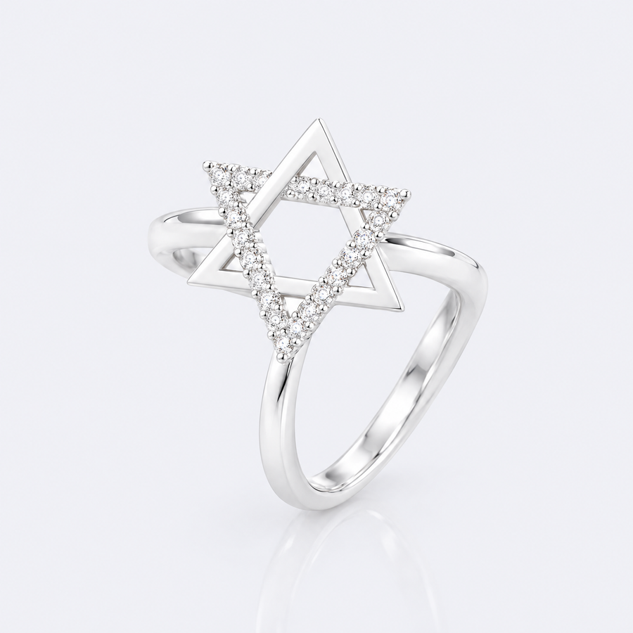 Star of David ring in sterling silver, studio photo