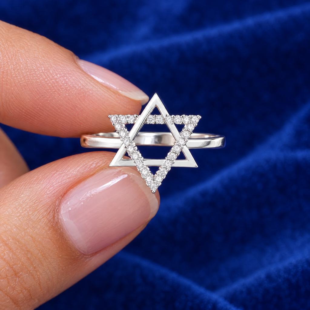 Star of David ring in sterling silver in the hand, to show its real size (star about 12 x 10.5 mm)