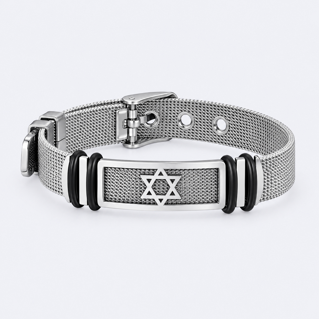Men's Star of David bracelet in stainless steel, studio photo