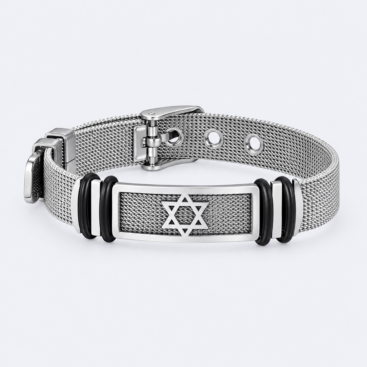 Men's Star of David bracelet in stainless steel, studio photo