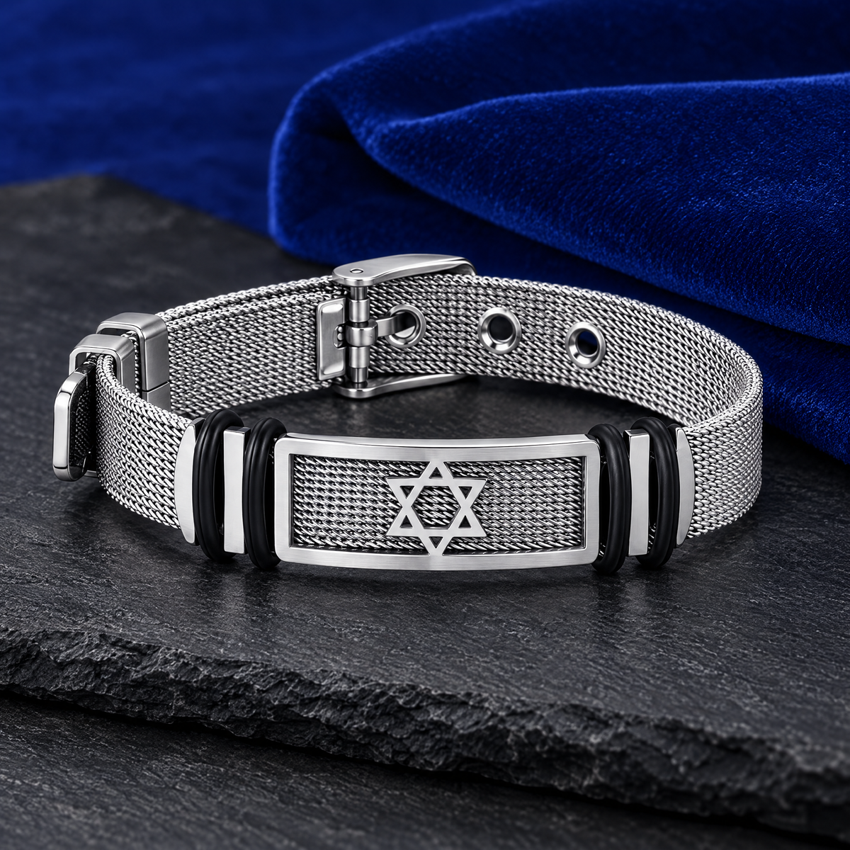 Men's Star of David mesh bracelet on slate