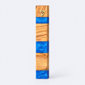 Olive wood and blue resin mezuzah case, studio photo