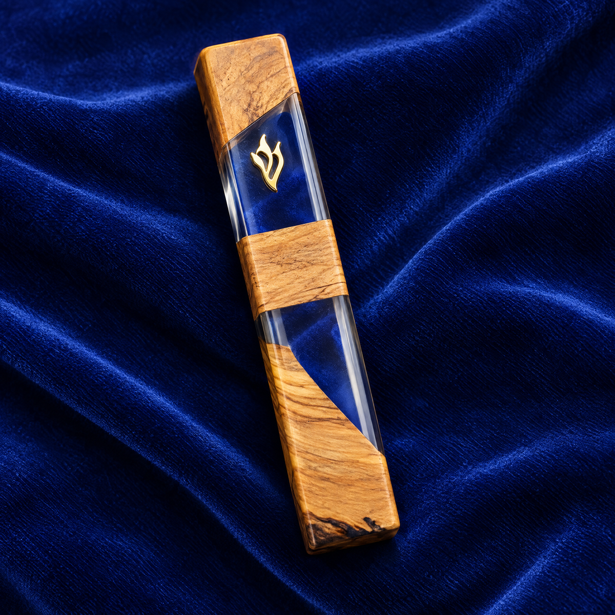 Mini olive wood mezuzah case, close-up detail