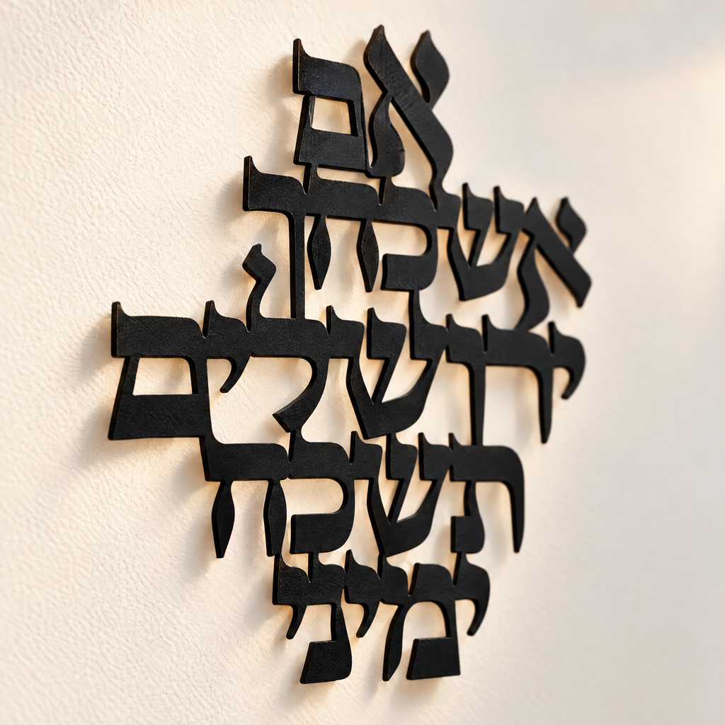 Jerusalem Hebrew metal wall art, close-up of the laser-cut letters
