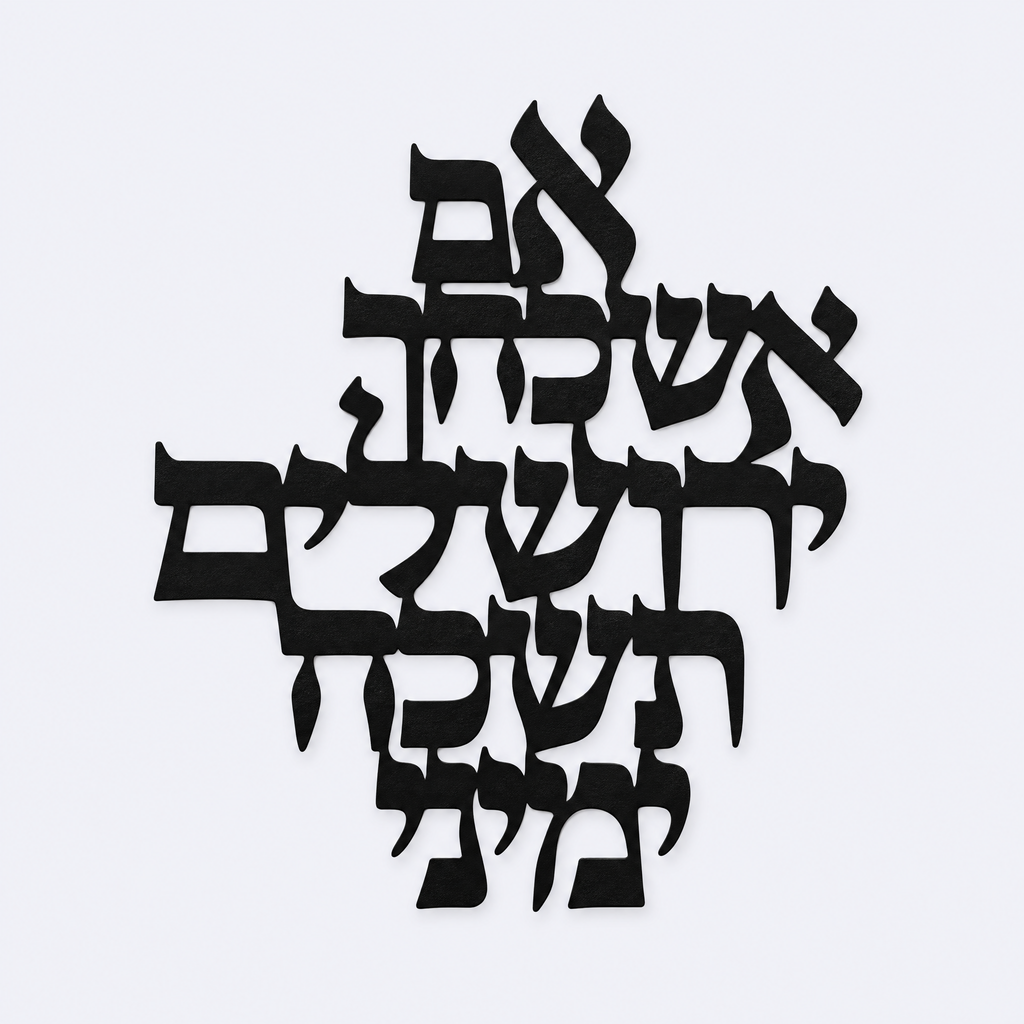Jerusalem Hebrew metal wall art, Psalm 137:5, studio photo