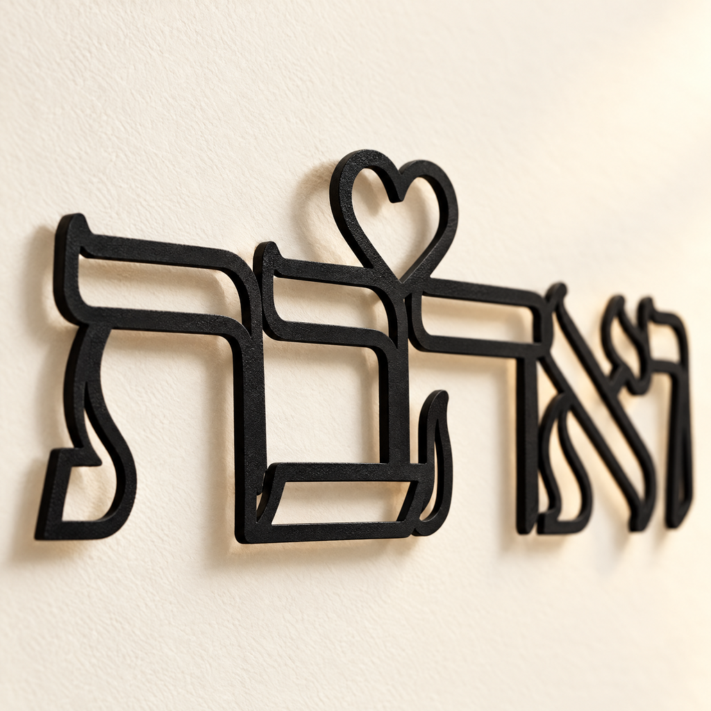 V'ahavta Hebrew wall art, close-up of the heart and letters
