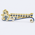 Hand-painted enamel Hanukkah menorah, studio photo