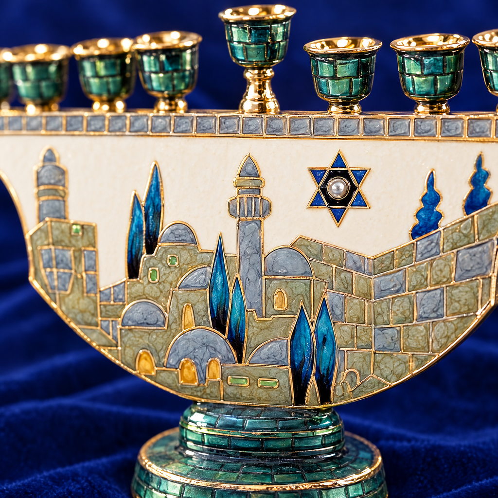 Jerusalem Hanukkah menorah, close-up of the painted Old City walls