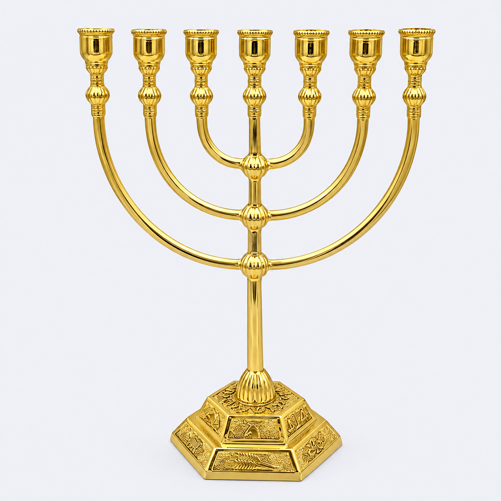 Temple menorah with the twelve tribes, studio photo